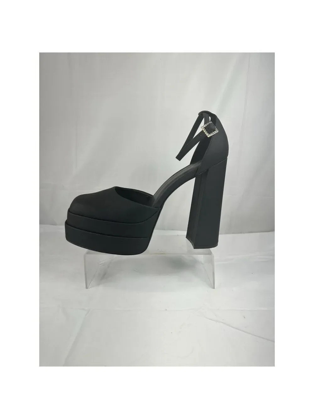 ALDO Grandle AnkleStrap Double Platform 5.75” Pump Satin Black Women Sz 11 Goth